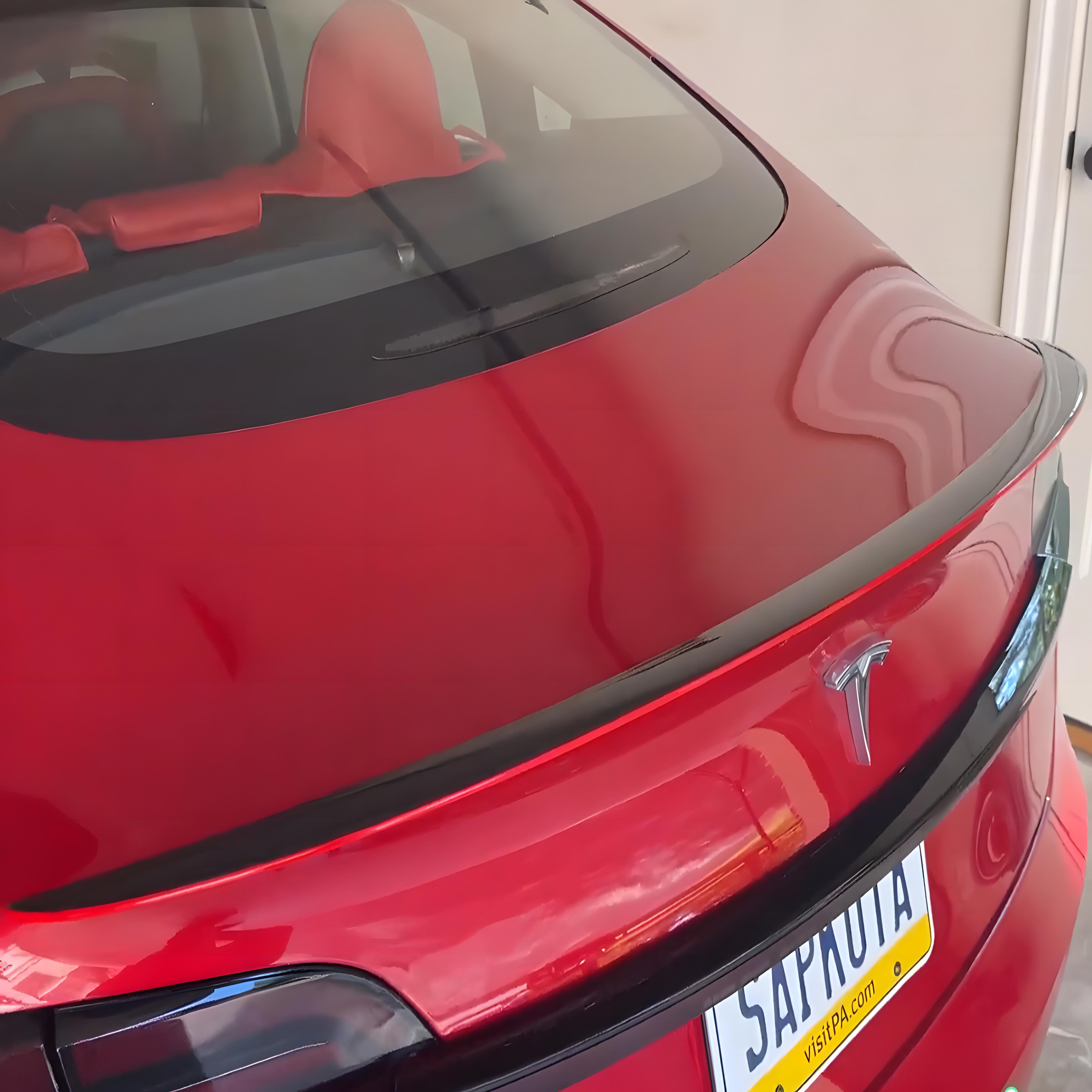 EVBASE Tesla Red Real Carbon Fiber Spoiler Wing for Model 3 Y - EVBASE-Premium  EV&Tesla Accessories