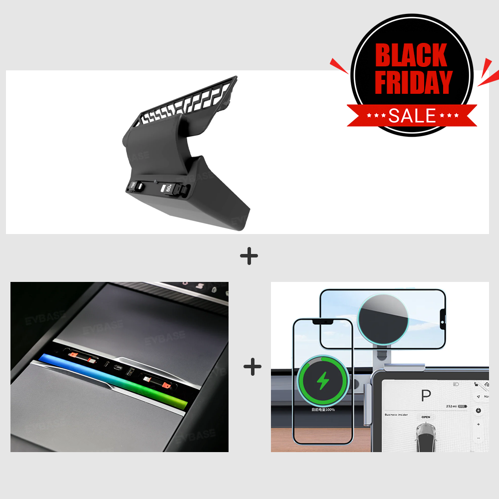 Model Y Juniper Ambient USB Hub & Rear Vent Expansion with Fast-Charge Cables & Strongest Magnet Phone Mount