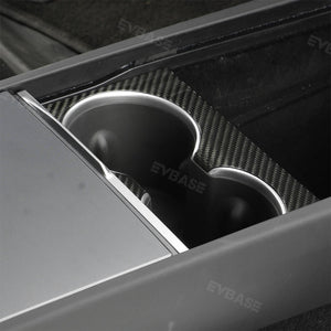 EVBASE Tesla Model 3 Highland Cup Holder Cover Real Carbon Fiber Trim Panel Center Console Overlay