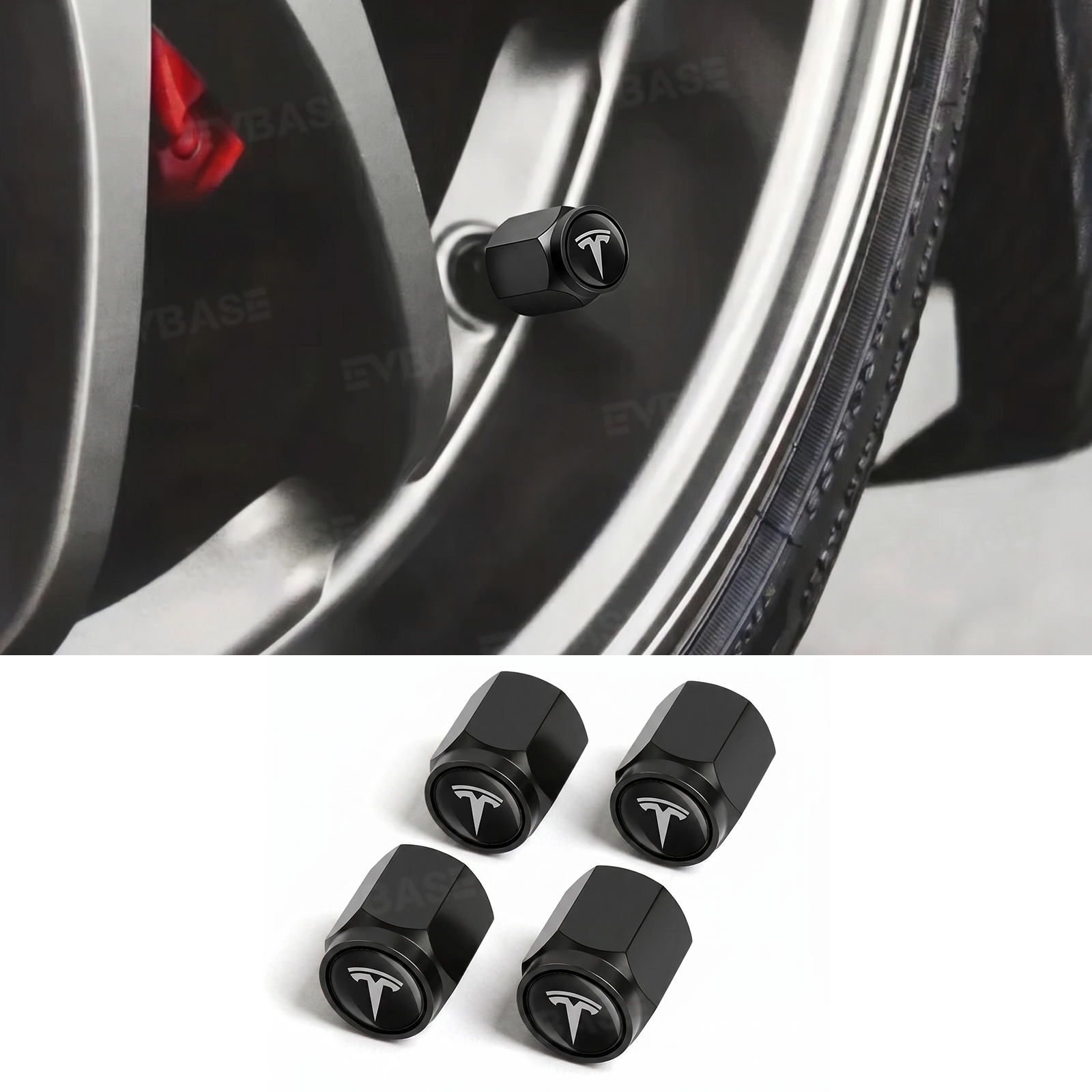 Model Y Juniper Tire Valve Stem Caps Red/Black Leakproof Aluminum Alloy Tire Air Caps Rustproof Metal Valve Covers with Rubber Seal for Model Y/3/S/X/Cybertruck