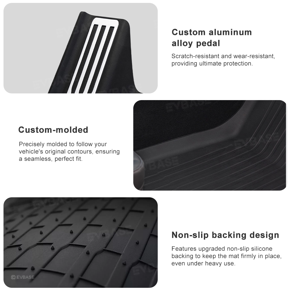 Model Y Juniper Floor Mats All Weather Waterproof Non-Slip TPU Floor Liners with Silver Pedal Accent