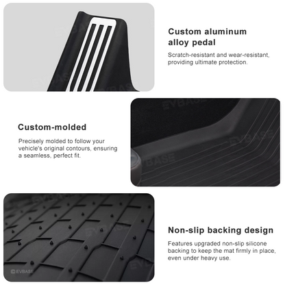 Model Y Juniper Floor Mats All Weather Waterproof Non-Slip TPU Floor Liners with Silver Pedal Accent