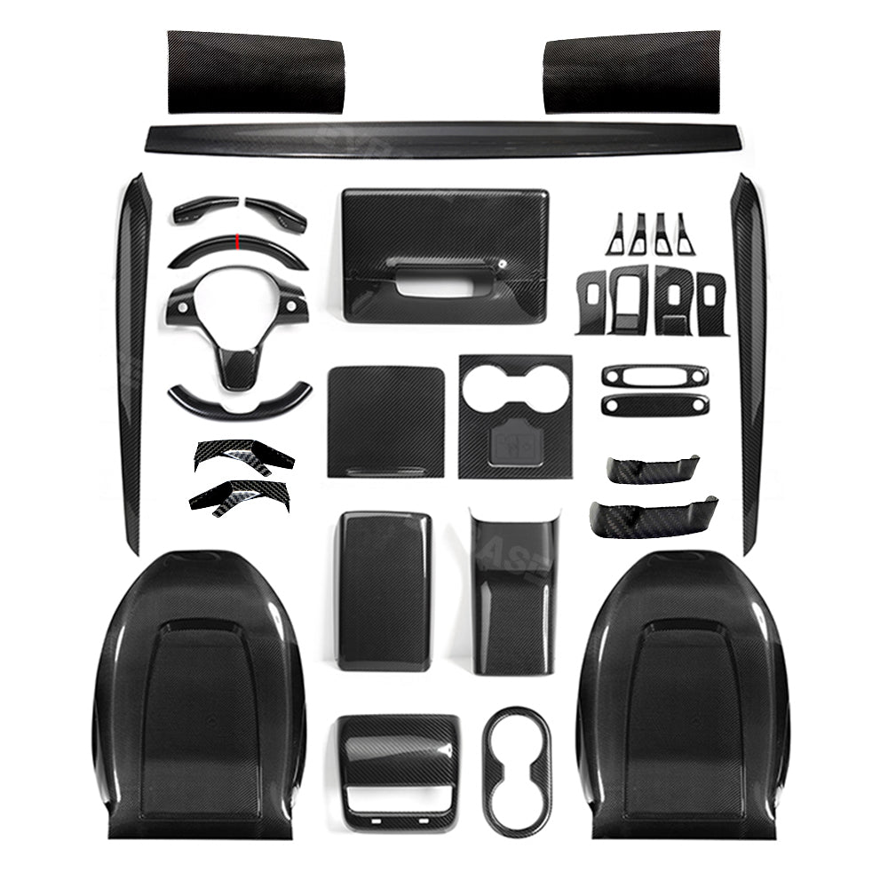Tesla Model Y 3 Real Carbon Fiber Interior Accessories Steering Wheel Center Console
