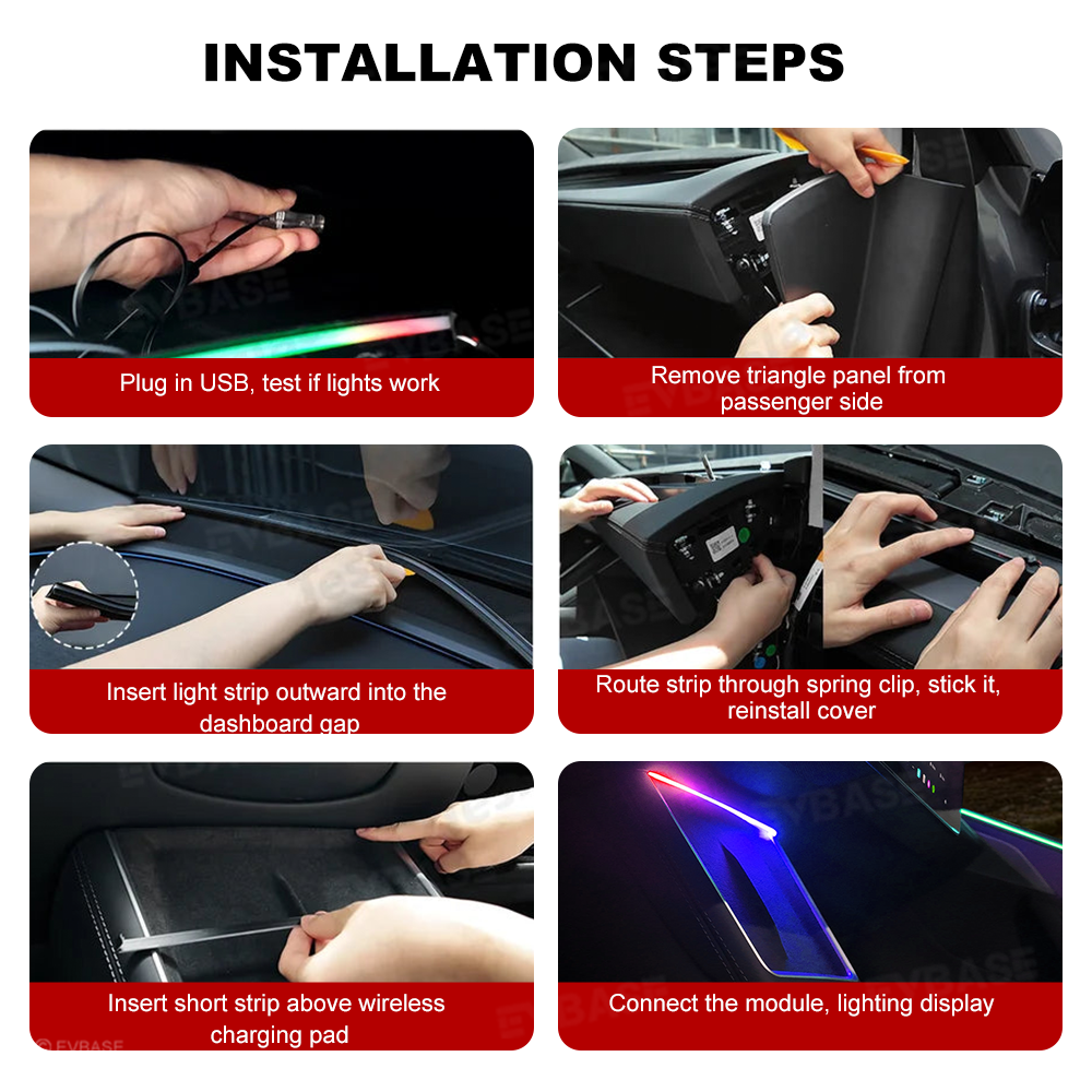 Model 3/Y Ambient Lighting Center Console Dashboard Light Strip with AI Voice Control LED Interior Lights 2.0