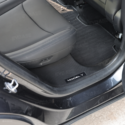 Model Y Juniper/ 3 Highland Door Sill Protector ABS Full Coverage Kick Panel Carpet Protection Cover-Hydro Carbon Fiber Coated