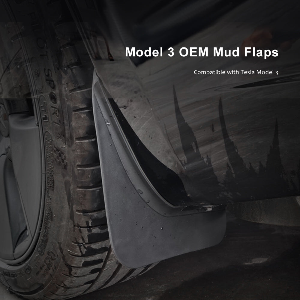EVBASE Tesla Model 3 OEM Mud Flaps Splash Guards 4Pcs Fender Front and Rear No Drilling