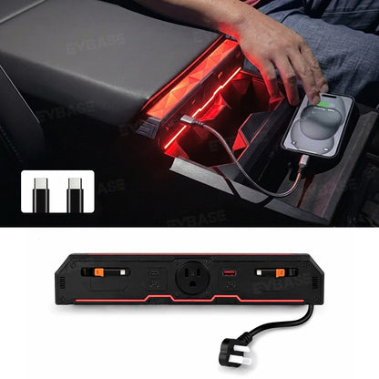 Cybertruck Center Console Multi-Port USB Charger Hub 3.0 with Retractable Cables & 110V AC Outlet Ambient Lighting Power Hub