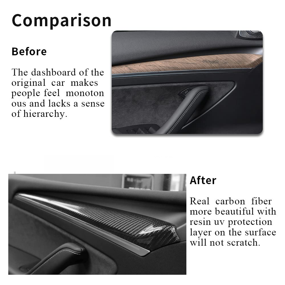 Model 3 Y Front Door Trim Cover for Tesla Real Carbon Fiber Glossy Interior Accessories