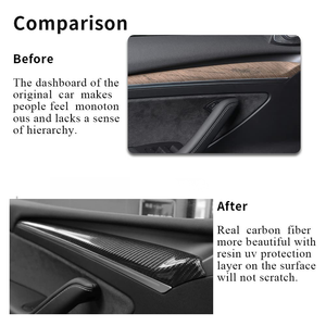 Model 3 Y Front Door Trim Cover Tesla Real Carbon Fiber Glossy Interior Accessories EVBASE