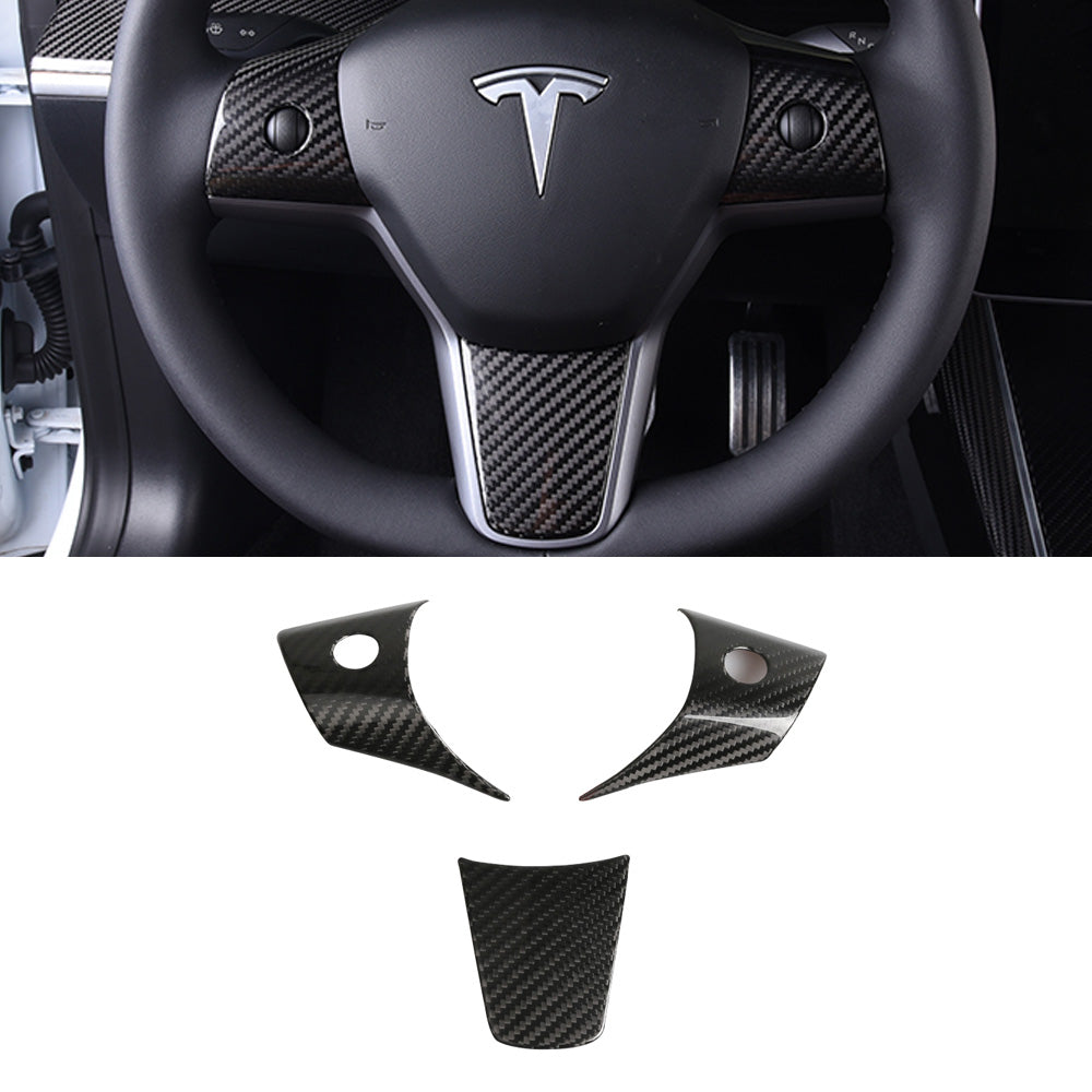 Model Y 3 Carbon Fiber Interior Accessories Steering Wheel Middle frame Cover for Tesla
