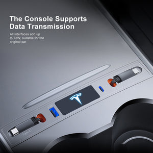 2023 Nuevo Tesla Model 3 Y Consola central USB C Multipuerto HUB Adaptador con cable de datos retráctil