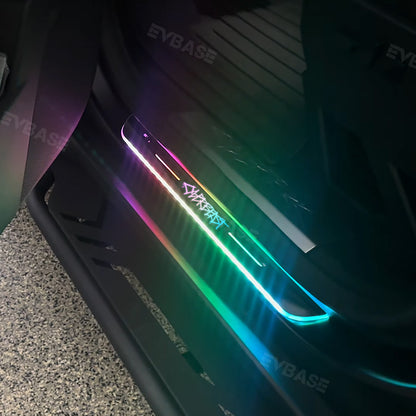 Cybertruck Illuminated Door Sill Protectors With Cyberbeast Graffiti Logo Welcome Pedal Plates LED Lights for Tesla