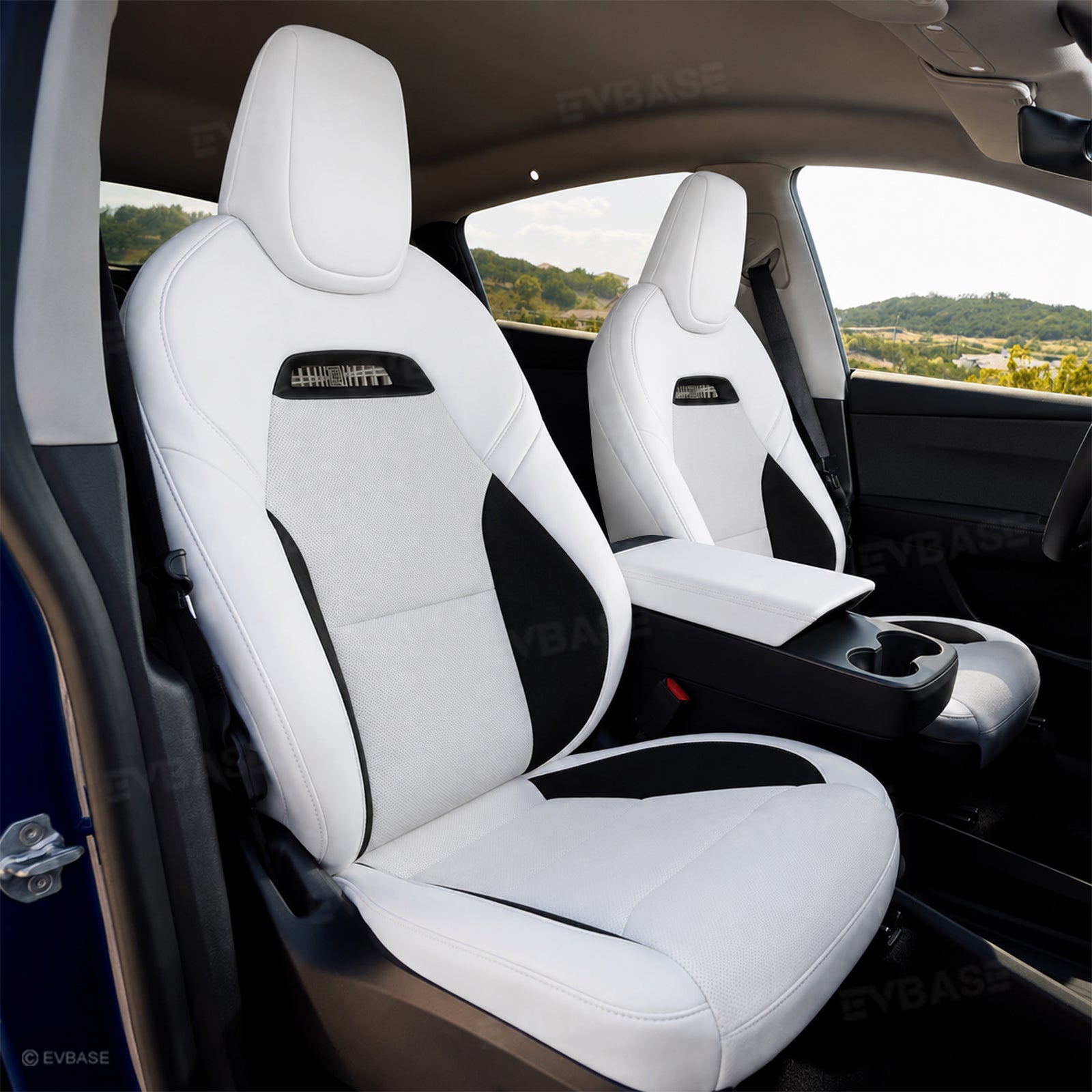 Model Y Juniper Standard Seat Covers Plaid Sports Style Seat Protector Nappa Leather Full Set Airbag Compatible