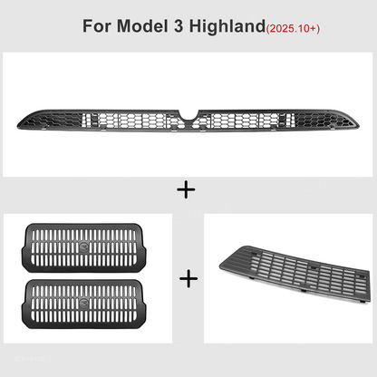Model 3 Highland Radiator Grille Mesh Insert & Air Intake Vent Cover & Under-Seat Air Vent Cover Backseat Air Flow Outlet Protector