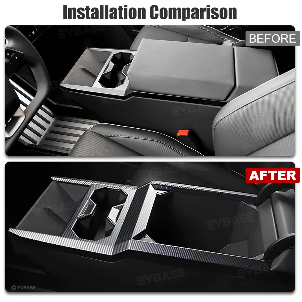 Cybertruck Center Console Cup Holder Panel Trim Cover ABS Carbon Fiber Style Protective Overlay