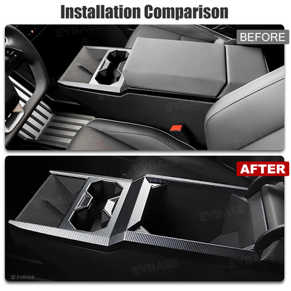 Cybertruck Center Console Cup Holder Panel Trim Cover ABS Carbon Fiber Style Protective Overlay
