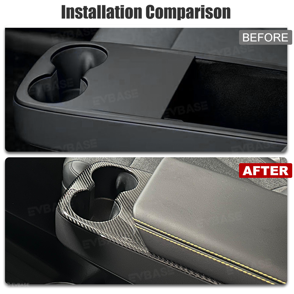 Model Y Juniper Standard Real Carbon Fiber Center Console Cup Holder Trim Cover Interior Protection Trim Panel