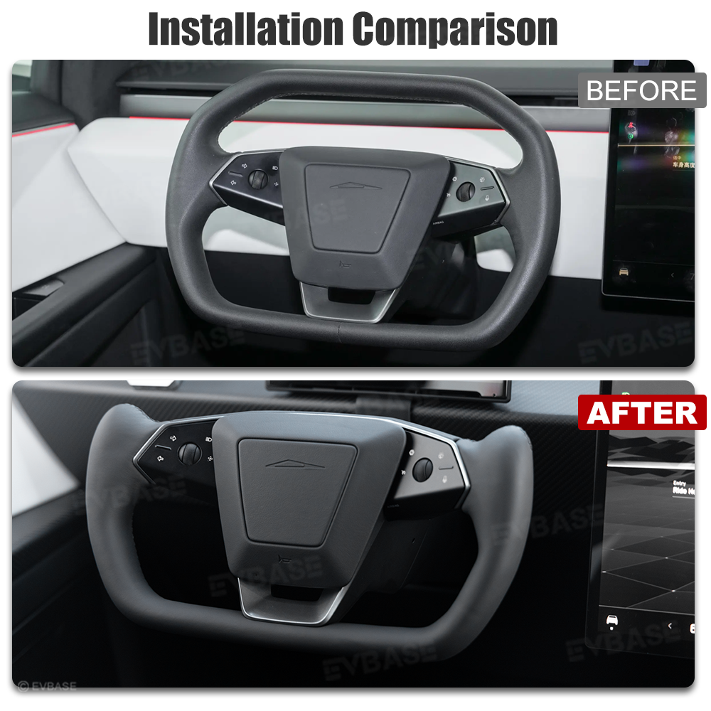 Cybertruck Yoke Steering Wheel Nappa Leather Real Molded Carbon Fiber with Heating Function