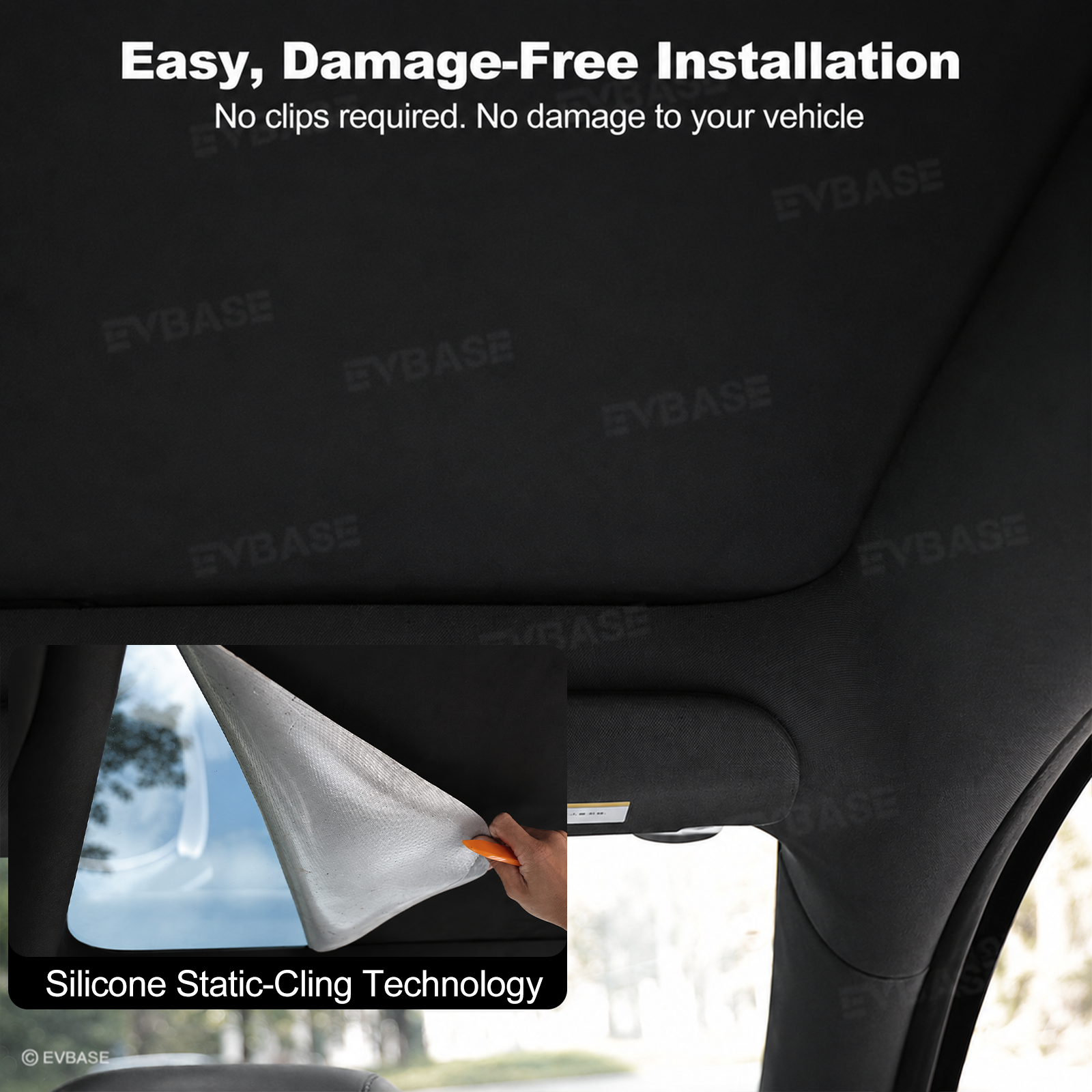 Model Y L Glass Roof Sunshade Silicone Electrostatic Sunroof Shade Heat Insulation UV Protection Faux Suede Sun Visor