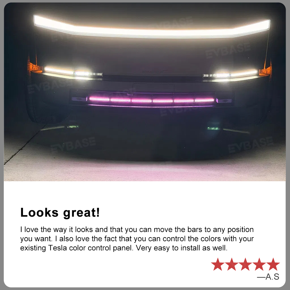 Cybertruck Front Bumper Insert RGB LED Off-Road Light Bar Auxiliary Lighting Upgrade 2.0 with Factory Screen Control