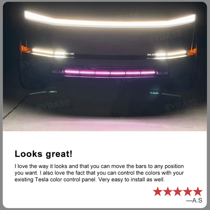 Cybertruck Front Bumper Insert RGB LED Off-Road Light Bar Auxiliary Lighting Upgrade 2.0 with Factory Screen Control