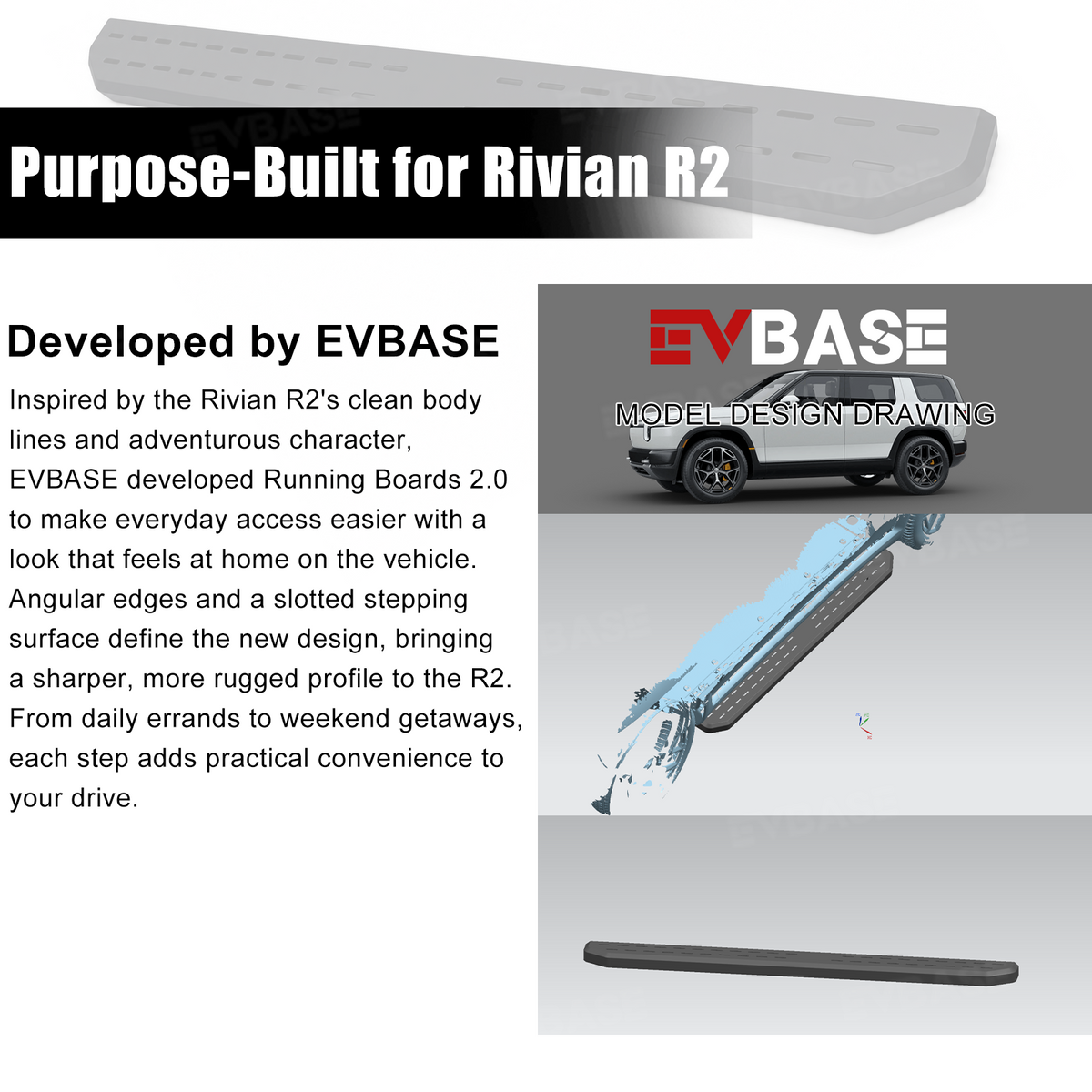 EVBASE Running Boards for Rivian R2 Side Steps Heavy-Duty Non-Slip Nerf Bars Exterior Off-Road Accessories