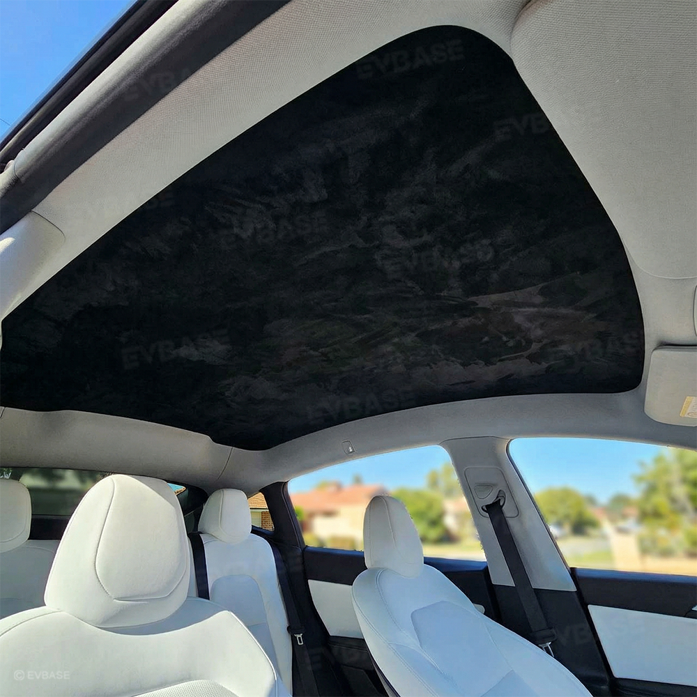 Model Y Juniper/ 3 Highland Sunshade Silicone Electrostatic Glass Sunroof Shade Heat Insulation UV Protection Faux Suede Sun Visor