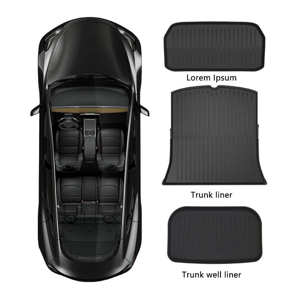 Tesla Model 3 Y Cargo Mat Cargo Liners 3D TPE All Weather Trunk Frunk -  EVBASE-Premium EV&Tesla Accessories