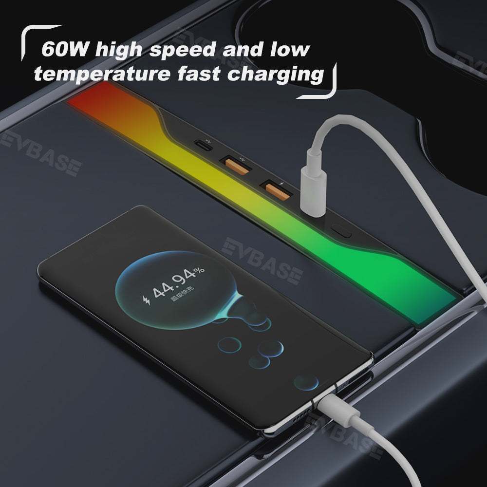 Tesla RGB USB Hub Adapter With Ambient Light Model Y Juniper Center Console Multiport Hub Adapter