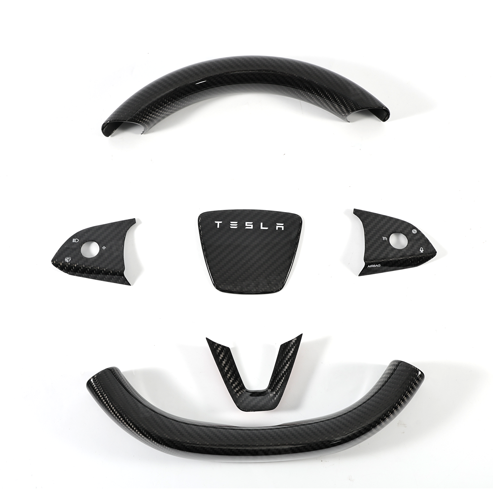 Model Y Juniper Real Carbon Fiber Steering Wheel Trim Cover Kit Upper Lower Overlay & Button Frame & Airbag Cover Sticker 6PCS