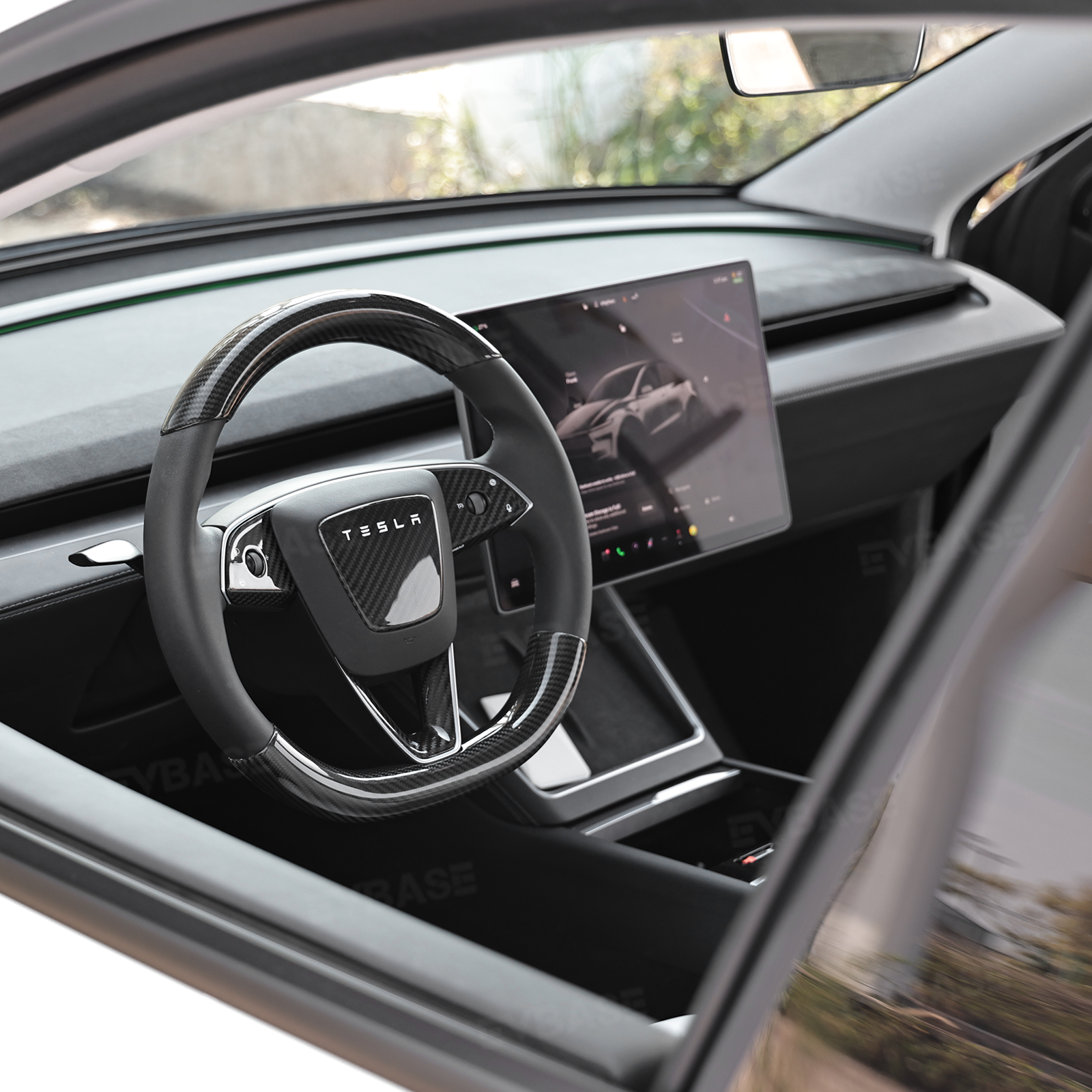 Model Y Juniper Real Carbon Fiber Steering Wheel Trim Cover Kit Upper Lower Overlay & Button Frame & Airbag Cover Sticker 6PCS
