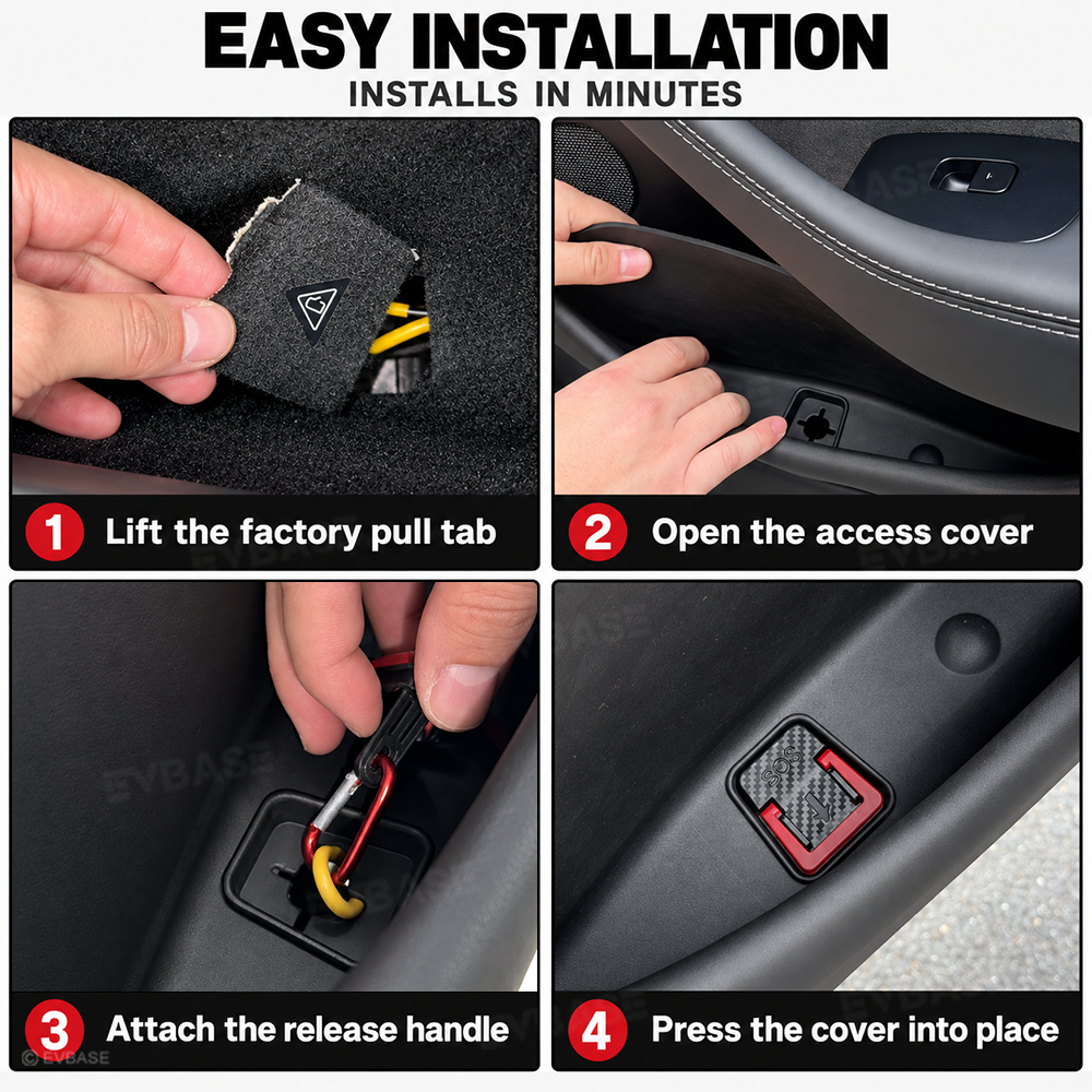 Model Y L Side Door Pocket Storage Organizer Tray with Rear Emergency Door Release Pull Handles