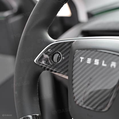 Model Y Juniper Real Carbon Fiber Steering Wheel Trim Cover Kit Upper Lower Overlay & Button Frame & Airbag Cover Sticker 6PCS