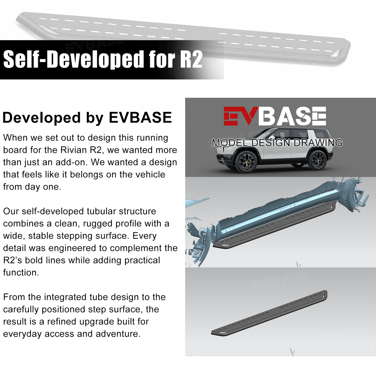 EVBASE Running Boards for Rivian R2 Side Steps Heavy-Duty Non-Slip Nerf Bars Exterior Off-Road Accessories