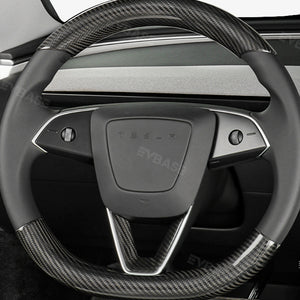 EVBASE Tesla Model 3 Highland Steering Wheel Covers Real Carbon Fiber Grip Upper Lower Parts Overlay