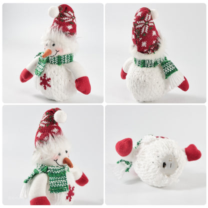 Christmas Holiday Car Decor Headrest Hat LED Christmas Wreath Lighted Snowman Plush Figurines 3D Xmas Emblem Stickers for Tesla