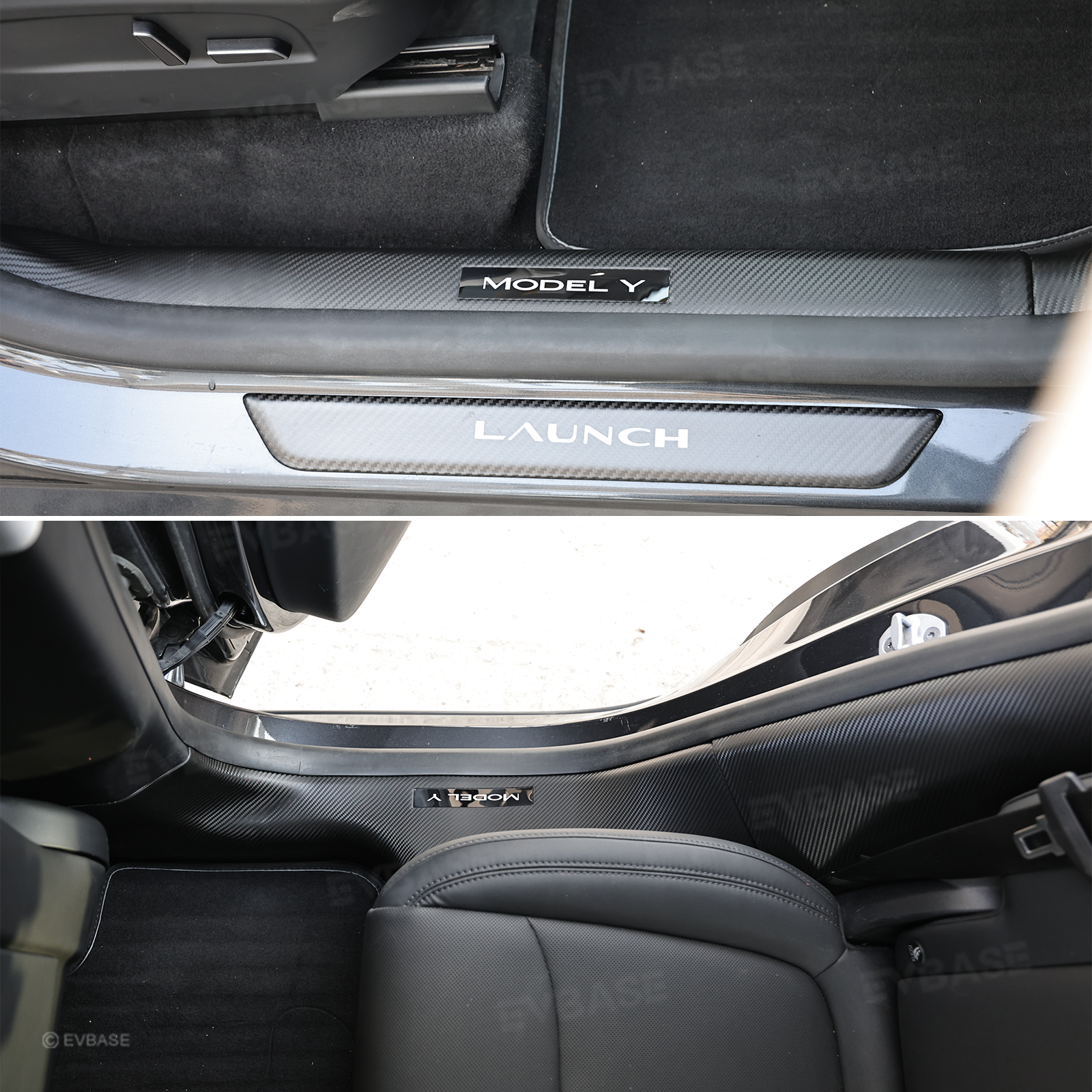 Model Y Juniper/ 3 Highland Door Sill Protector ABS Full Coverage Kick Panel Carpet Protection Cover-Hydro Carbon Fiber Coated