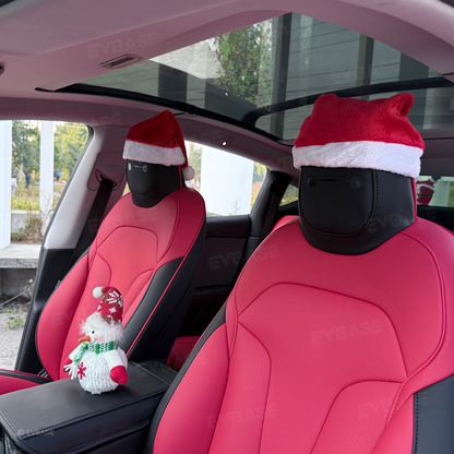 Christmas Holiday Car Decor Headrest Hat LED Christmas Wreath Lighted Snowman Plush Figurines 3D Xmas Emblem Stickers for Tesla