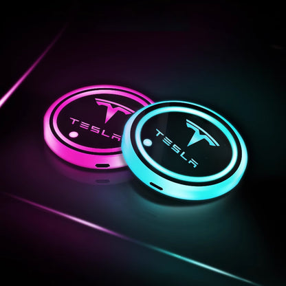 Tesla Cup Holder Lights Mats for Model 3 Y LED 7 Colors Luminous Cup Mats