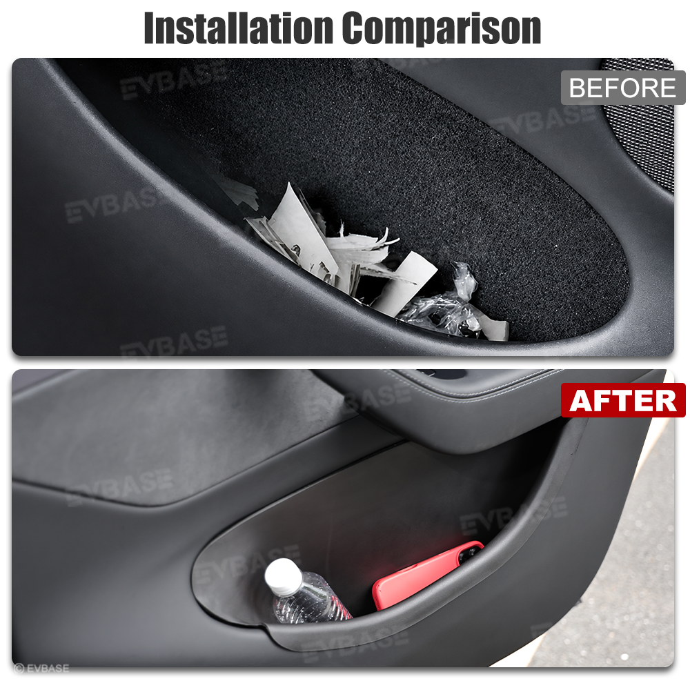 Model Y L Side Door Pocket Storage Organizer Tray with Rear Emergency Door Release Pull Handles