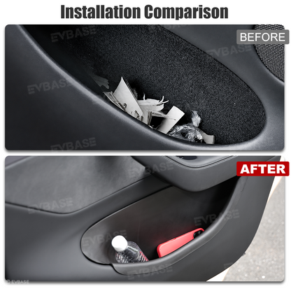 Model Y L Side Door Pocket Storage Organizer Tray with Rear Emergency Door Release Pull Handles