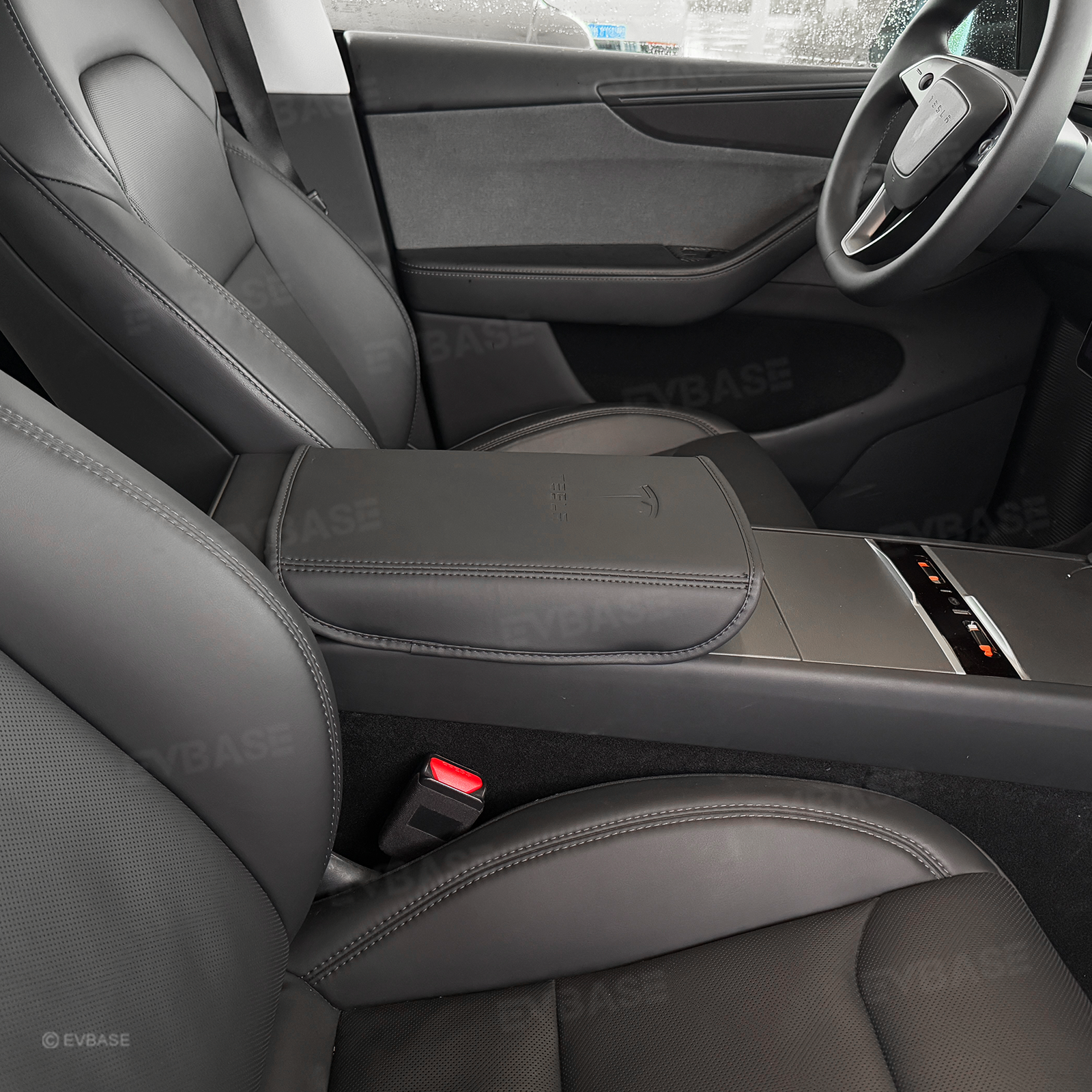 Model Y Juniper/ 3 Highland Armrest Cover PU Leather Center Console Armrest Box Cover with OEM-Style Embossed Logo for Tesla