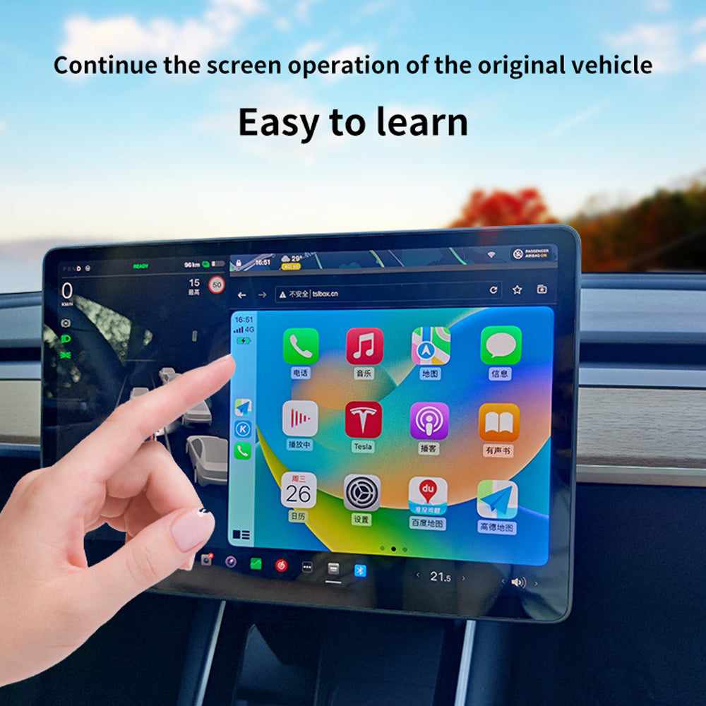2023 Tesla collega in modalità wireless Apple Carplay sullo schermo principale di Tesla EVBASE