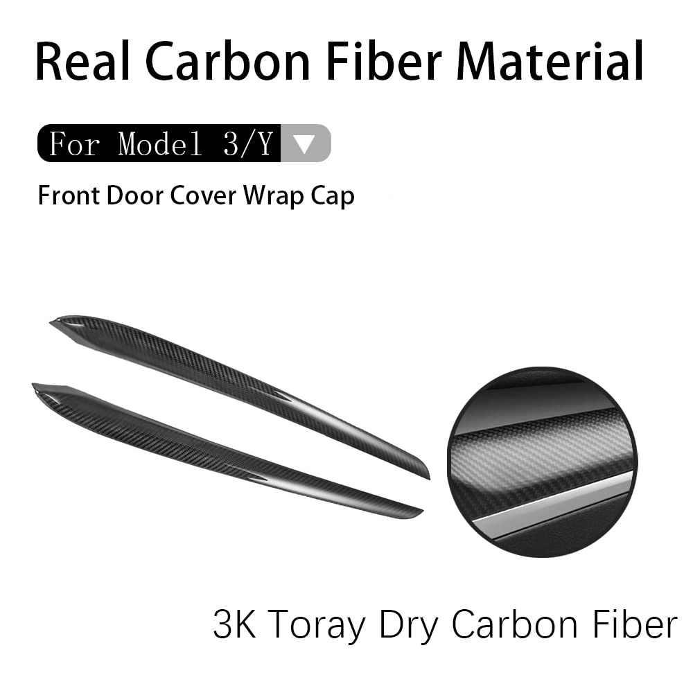 Model 3 Y Front Door Trim Cover for Tesla Real Carbon Fiber Glossy Interior Accessories