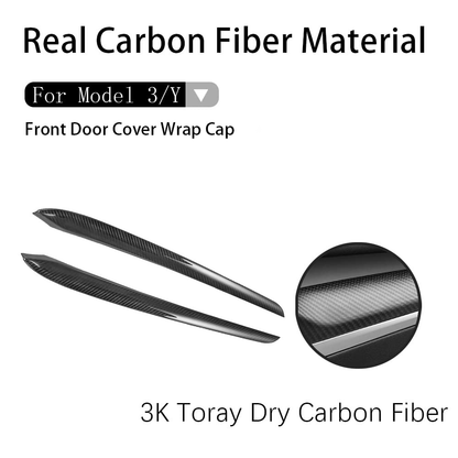 Model 3 Y Front Door Trim Cover for Tesla Real Carbon Fiber Glossy Interior Accessories