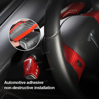 Model 3 Y Red Carbon Fiber Steering Wheel Trim Gear Shift Column Cover Real Carbon Fiber Decoration (Set of 5) for Tesla