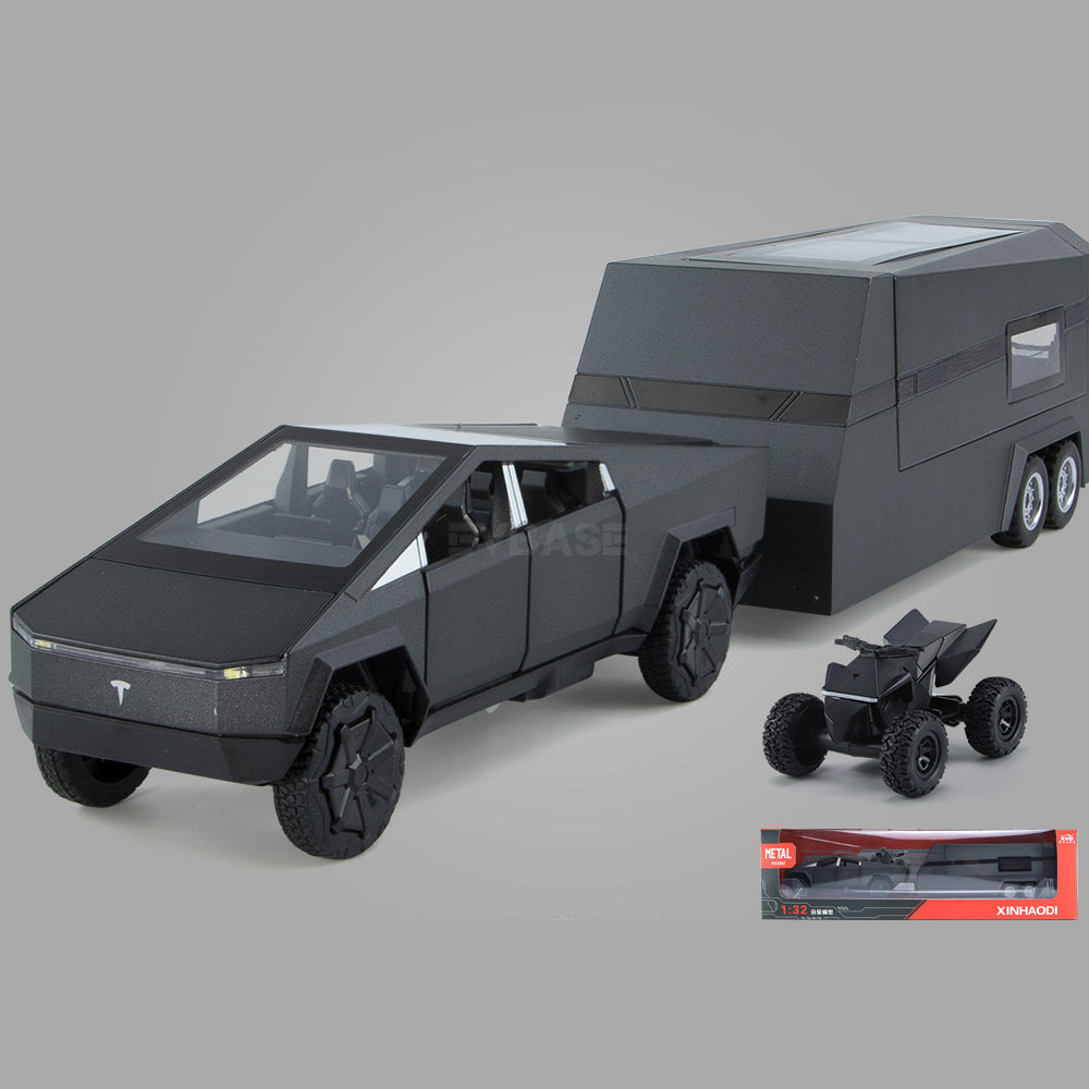 Tesla Cybertrunk Pickup Trailer RV Model Kit Alloy Tesla Model Diecast Metal Cybertrunk Toy Car