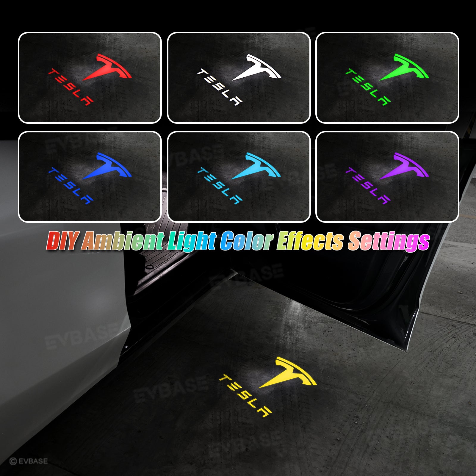 Model Y Juniper/ 3 Highland Puddle Lights Multi-Color T Logo Door