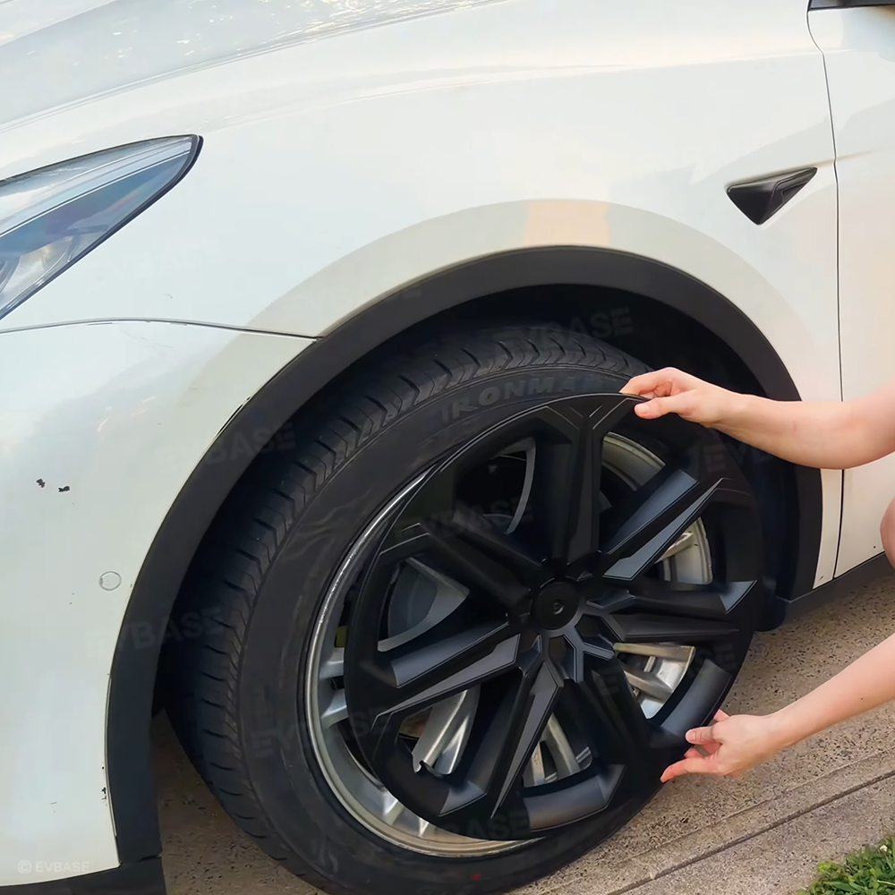 Model Y 19 Inch Wheel Covers Full Wrapped ABS Tesla Hub Caps Matte Black 4PCS