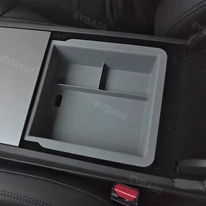 EVBASE Tesla Model 3 Highland Armrest Storage Tray Double Layer  Silicone Liner Center Console Organizer Box